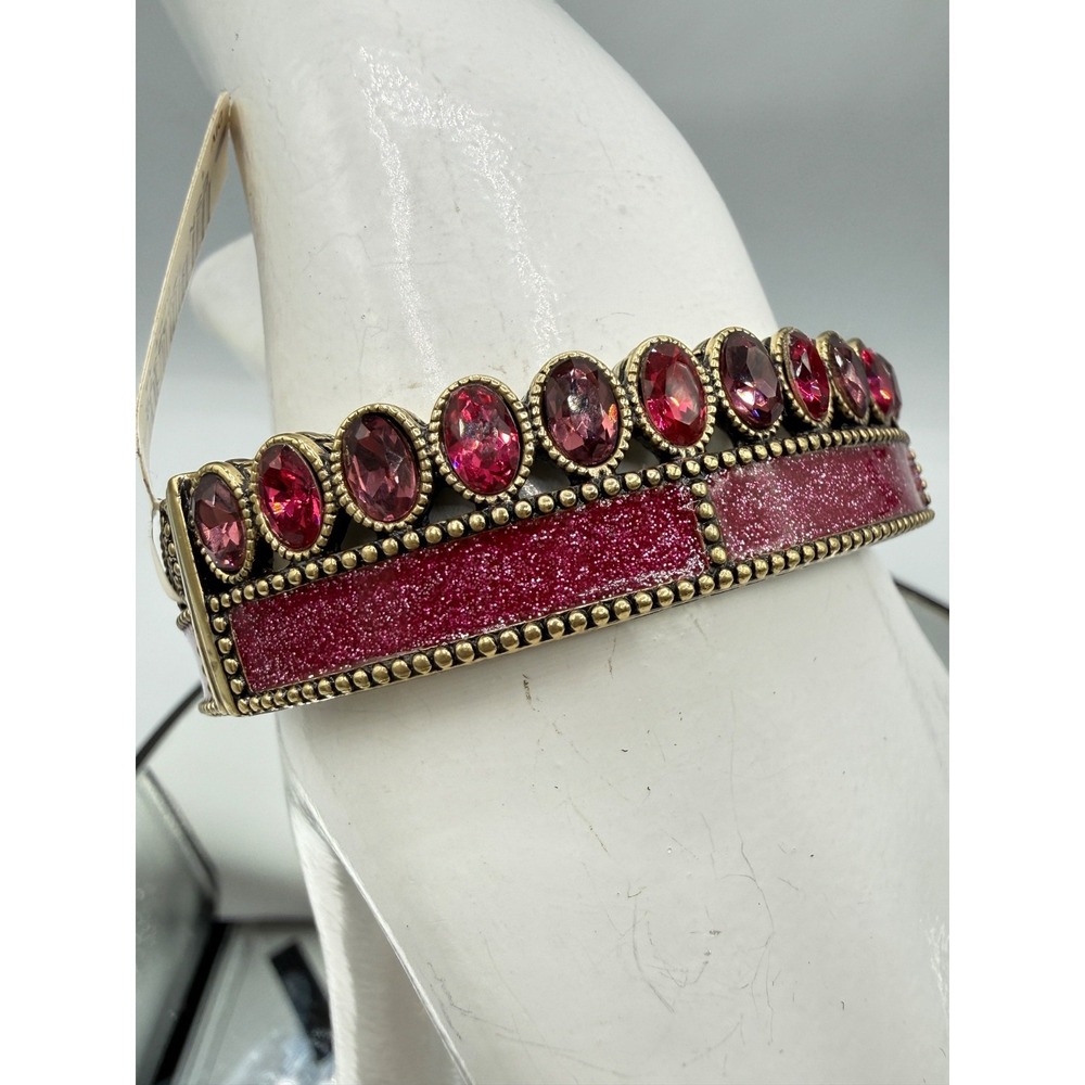 Heidi Daus Pink GLOBALLY GLAMOROUS Crystal Bracelet Spring Hinged Bangle RARE - Picture 7 of 10